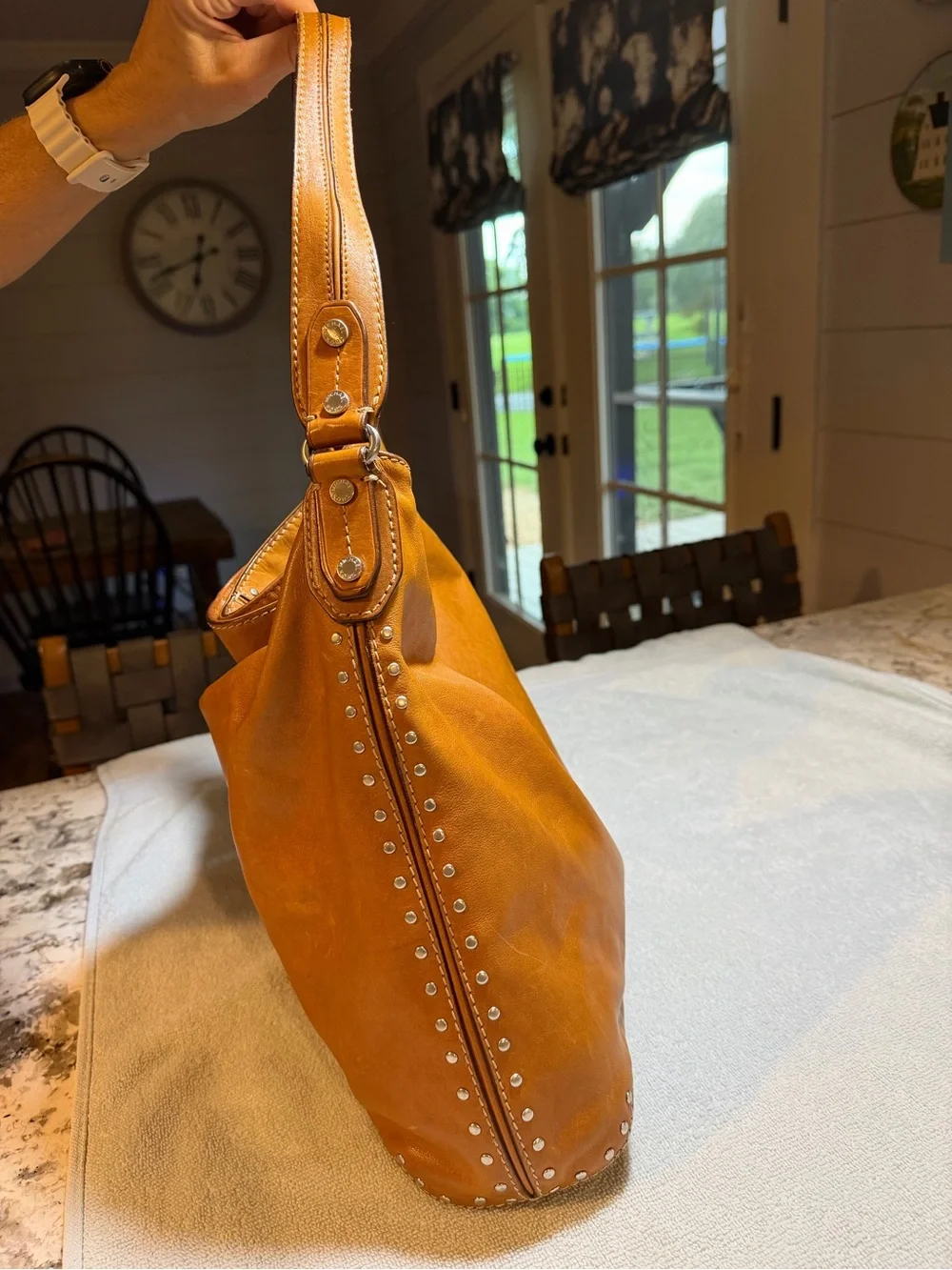 Michael Kors Cognac Leather Stud-Trim Shoulder Bag